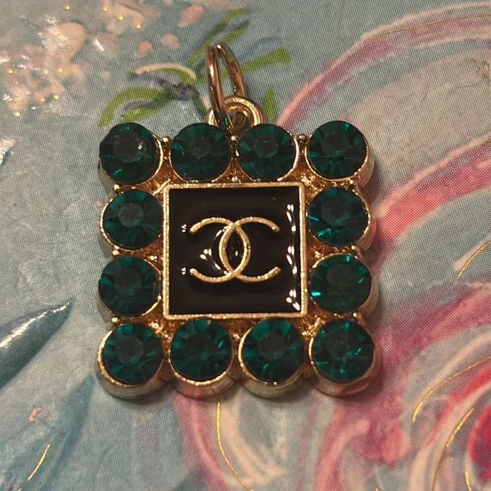 Chanel Gold and Teal Square logo Charm